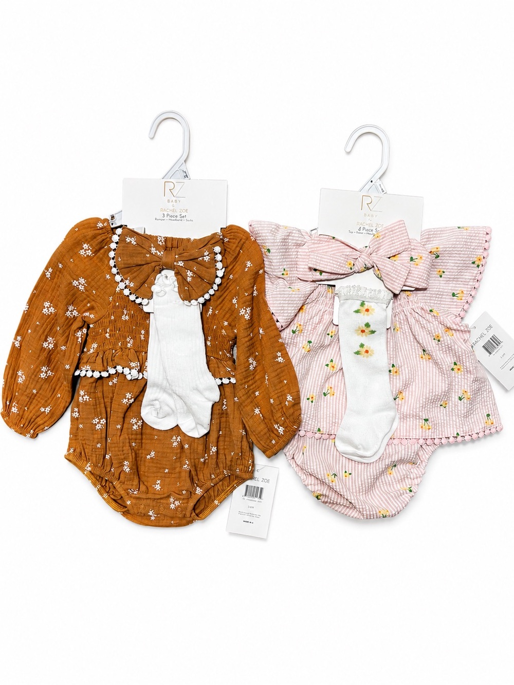 NEW - 2 Set Bundle Rachel Zoe Baby Floral Romper Socks Headbands Sets
